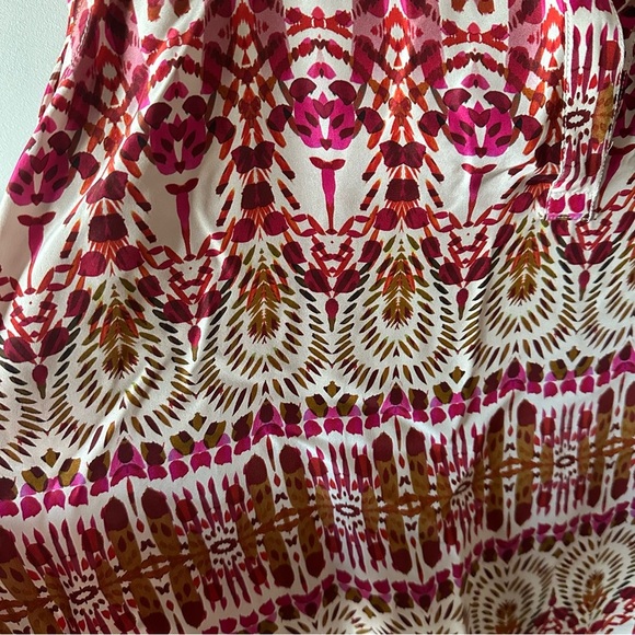 Garnet Hill 100% Silk Floral Green and Orange Ikat Women's Top Size 16 - Picture 8 of 13